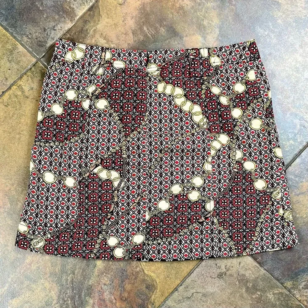 Ivy Jane Geometric Print Button Embellished Pockets Skirt 4
